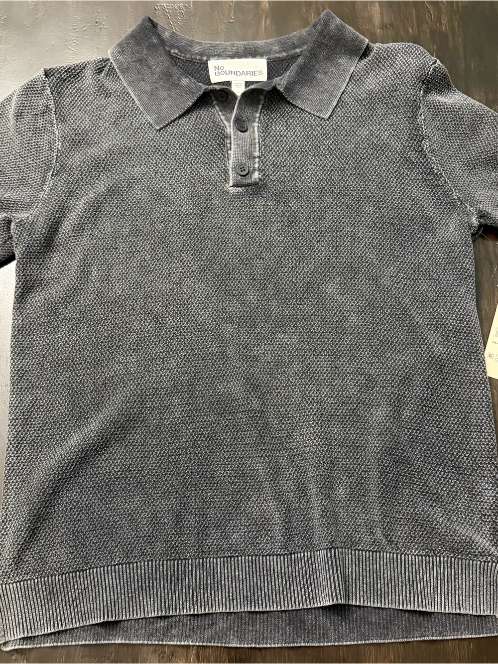 No Boundaries Women's Charcoal Gray Textured Polo